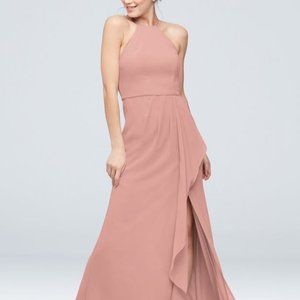 David's Bridal - Cascade with High-Neck Chiffon Bridesmaid Dress (Ballet)